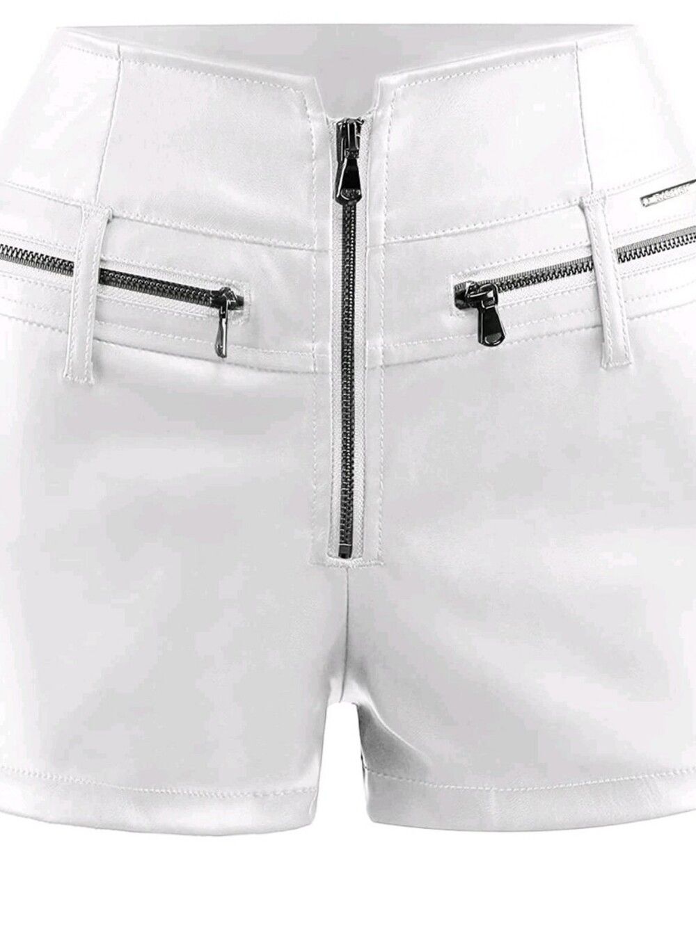 Sexy White Faux Leather Hight Waisted Zipper Shorts Size S